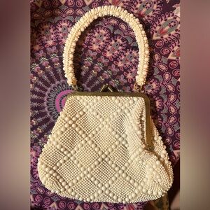 Vintage 1950s Beaded Ivory Evening Handbag